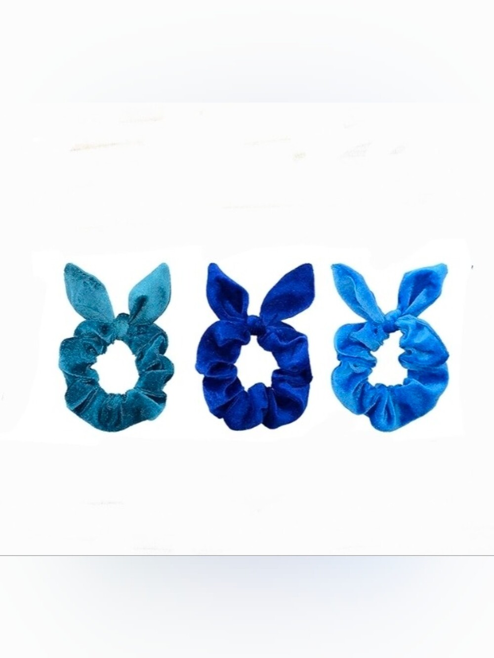 3pc Velvet Bunny Ear Scrunchies in Blue Shades BNIB